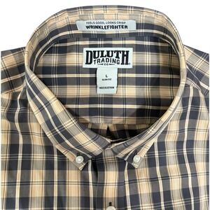 Duluth Trading Co Wrinklefighter Slim Fit Plaid LS Button Down Shirt Mens L